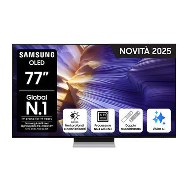 Samsung OLED AI TV 77" QE77S90FAEXZT 4K, Processore NQ4 AI Gen3, 4K AI Upscaling Pro, Schermo antiriflesso, OLED HDR, Dolby Atmos & OTS Lite, Laser Slim Design, Vision AI Smart TV, 2025